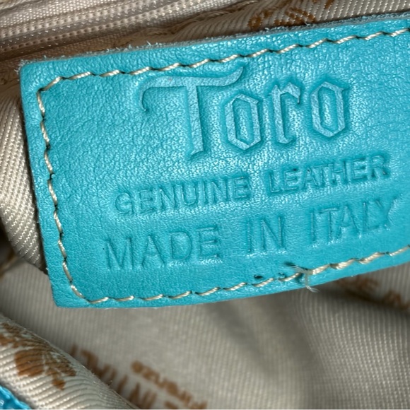 Toro Firenze leather Crossbody turquoise made in Italy adjustable strap tote - Picture 10 of 11